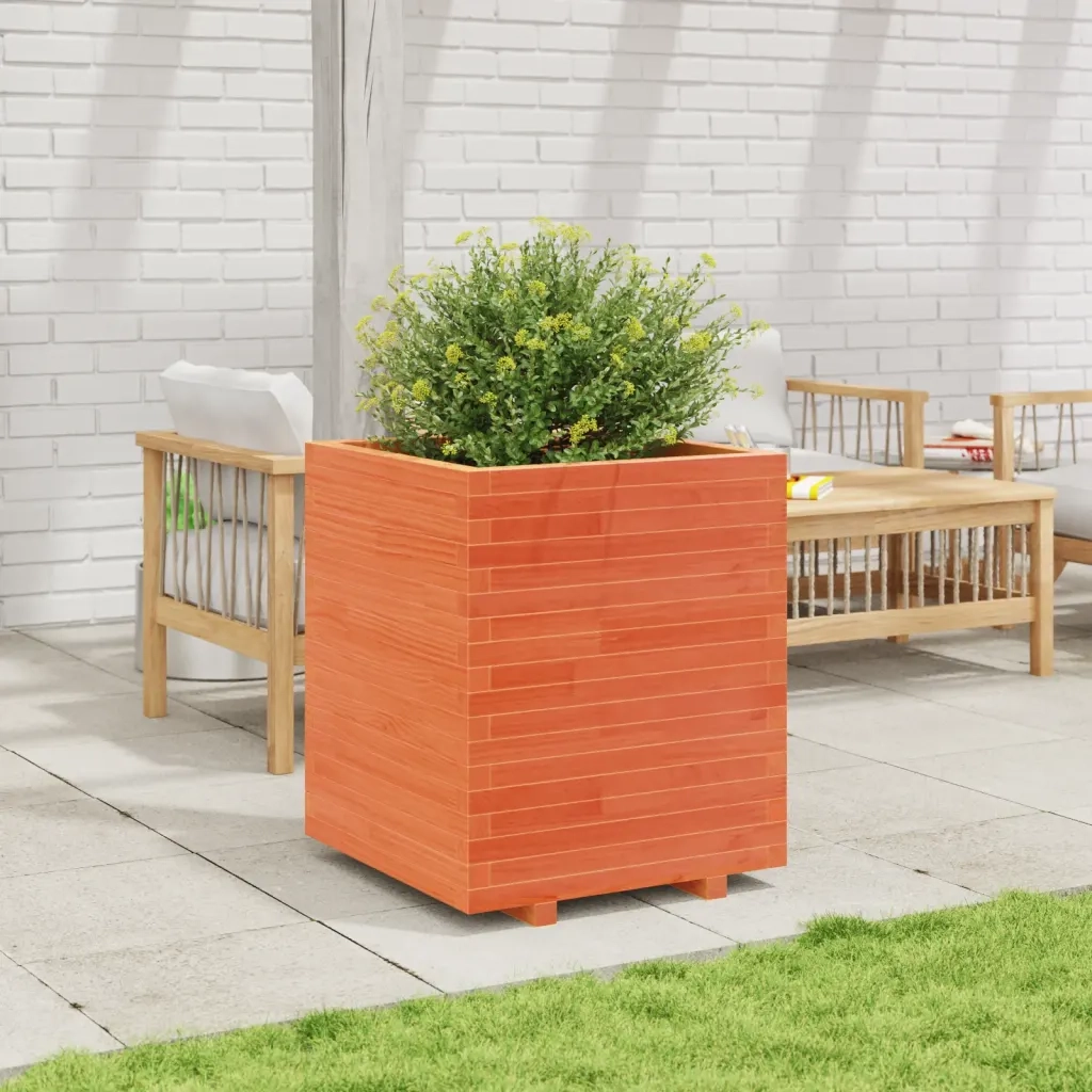 Fioriera | Cassetta per fiori | Vaso Giardino Marrone Cera 60x60x72,5cm Legno Massello Pino