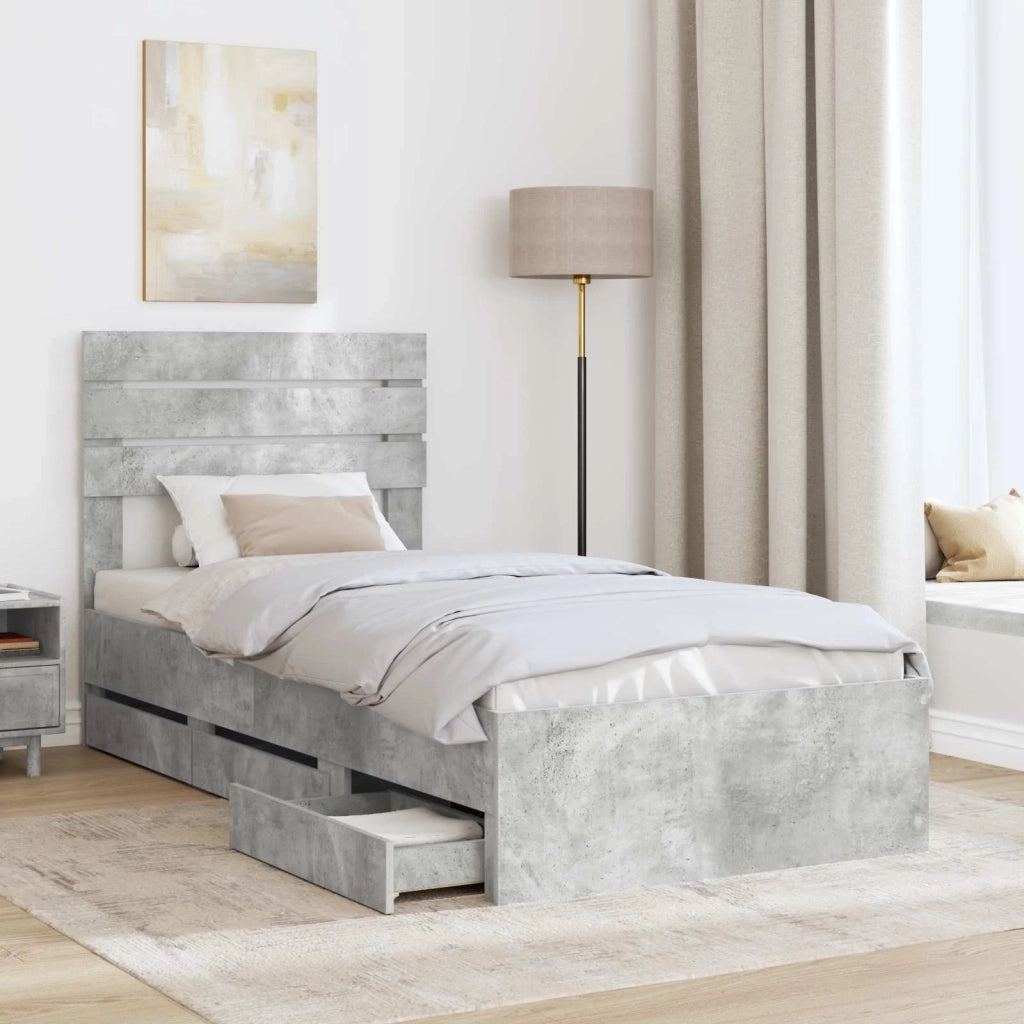 Struttura del letto con cassetto Grigio cemento 90 x 200 cm