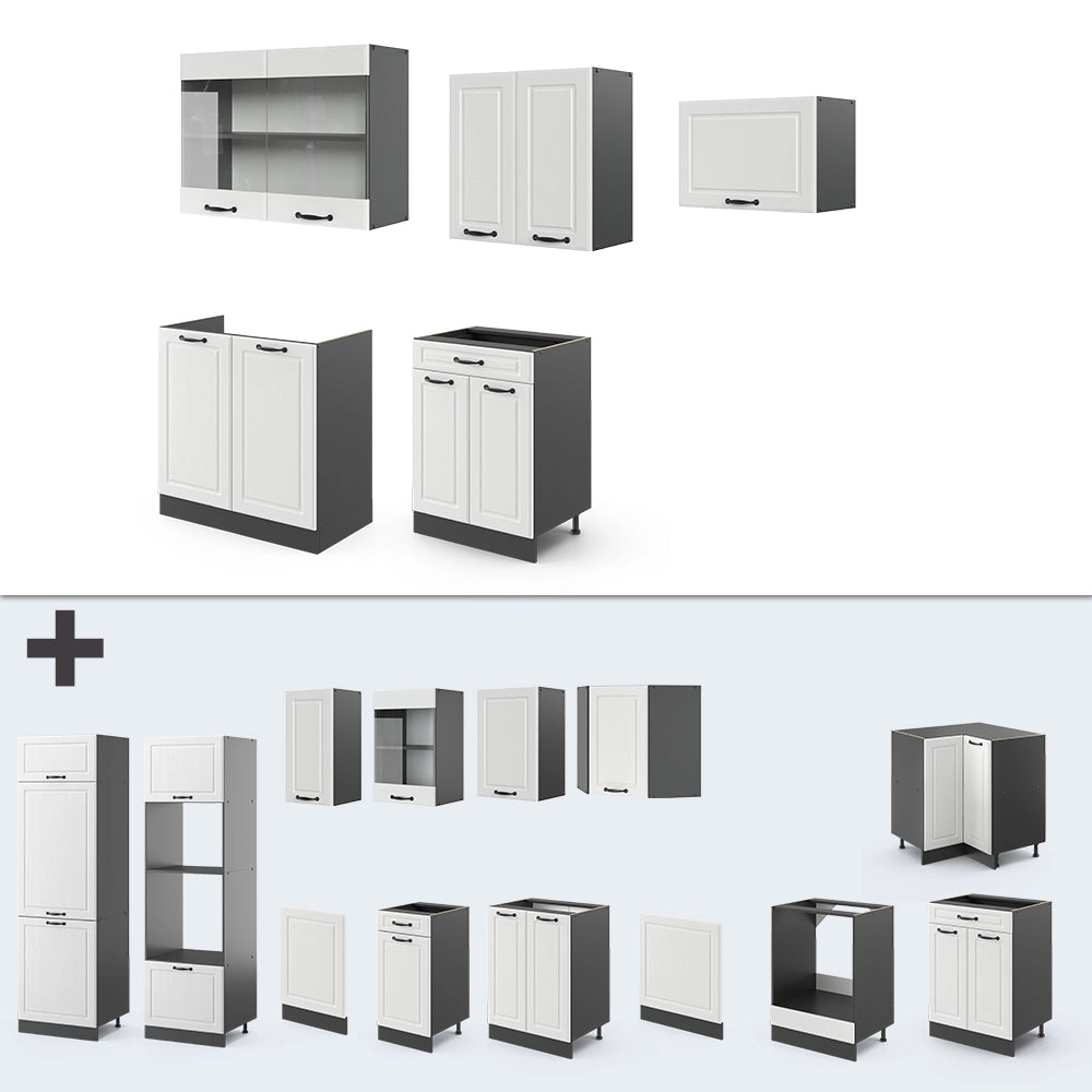 Vicco Cucina componibile Bianco casa di campagna/antracite 200 cm senza piano di lavoro