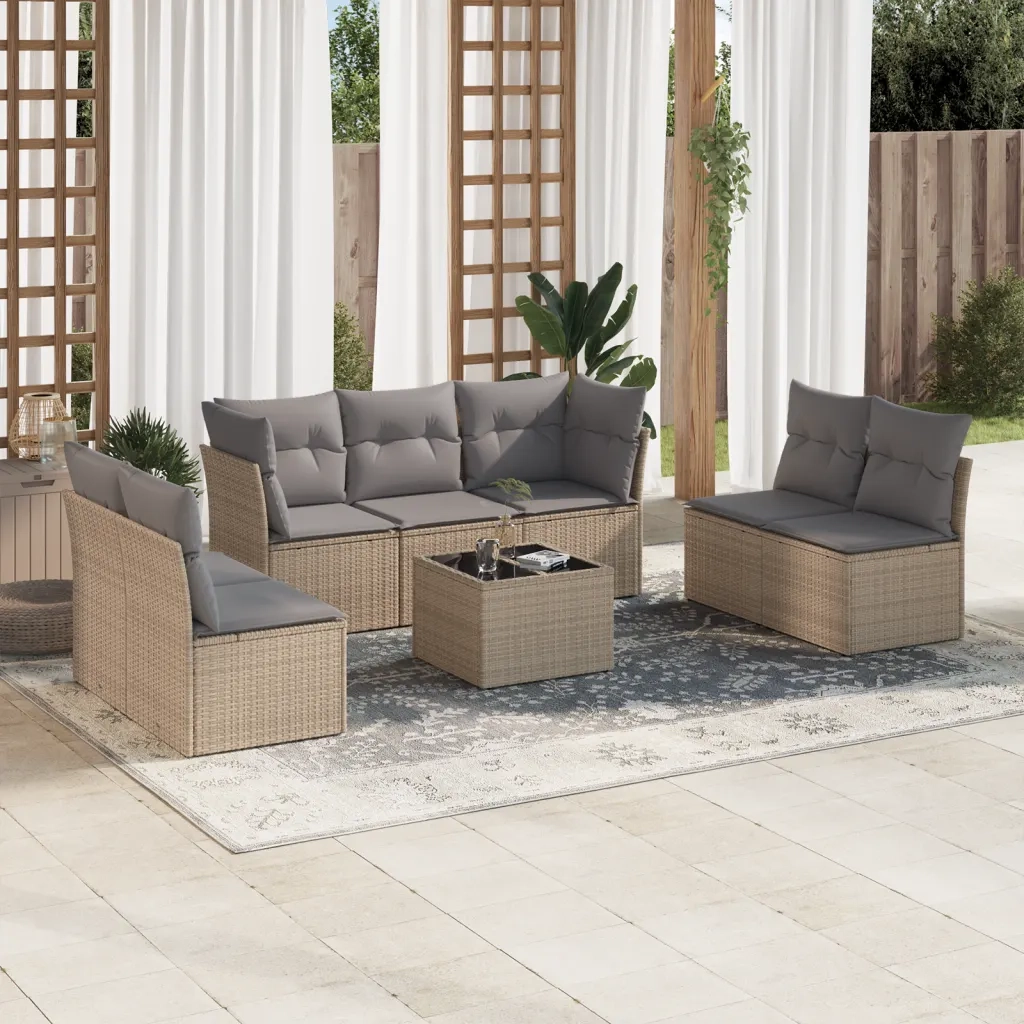 Set Divano da Giardino 8 pz con Cuscini Beige in Polyrattancod mxl 89549