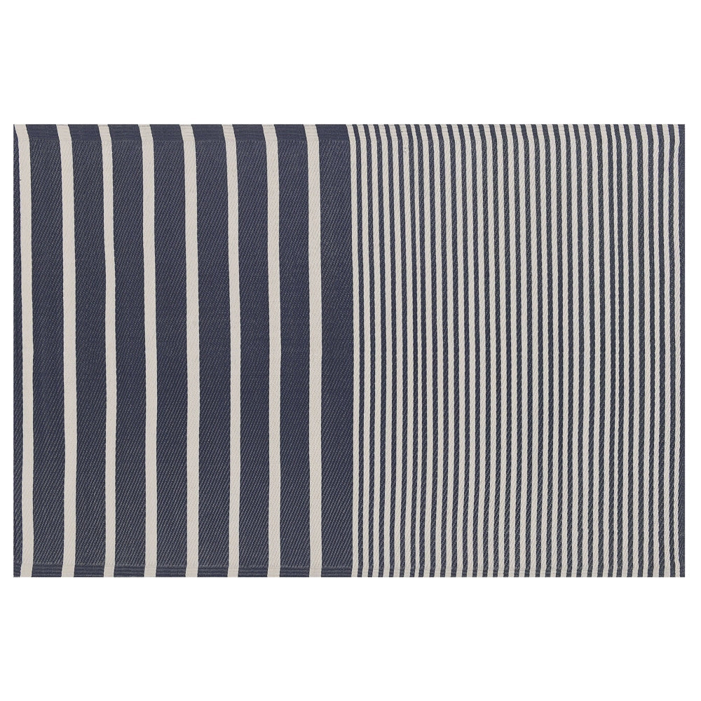 Tappeto per esterno Mat Blu Sintetico 120 x 180 cm Motivo Geometrico a Righe Eco Friendly Moderno Minimalista