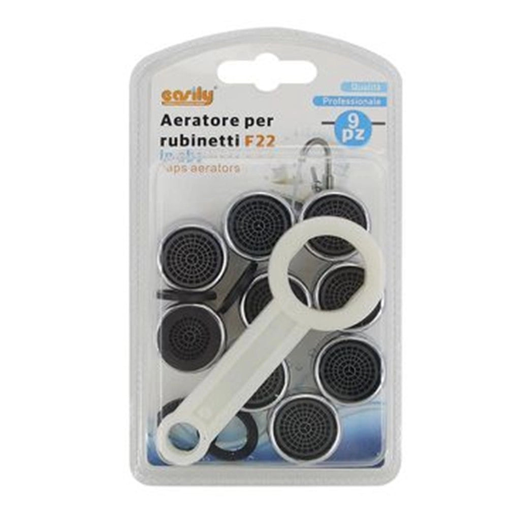 Trade Shop - Kit 9pz Aeratore Per Rubinetto F22 In Abs 22mm Chiave Serraggio Guarnizioni 59032 -