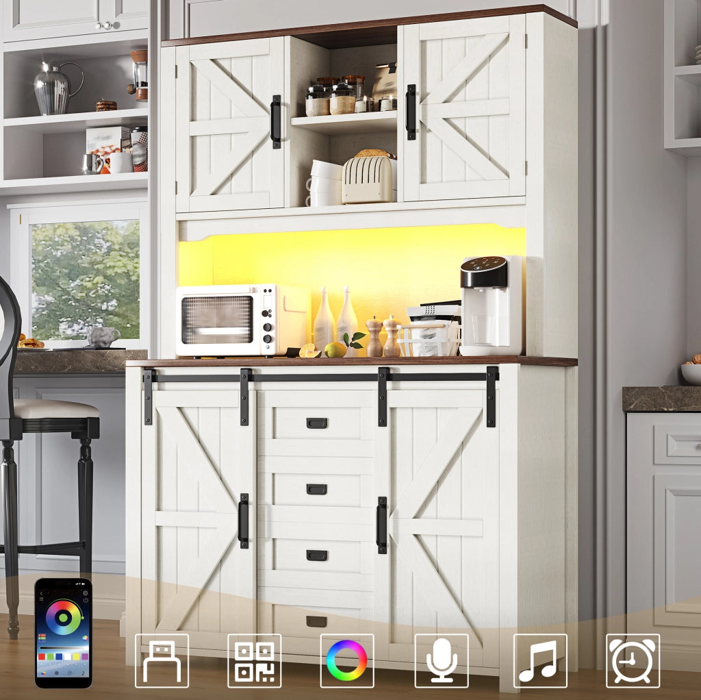 Mobile da cucina alto con LED, ante scorrevoli e cassetti