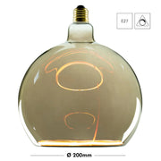 Lampadina design MOON lampada LED E27 6W dimmerabile vetro fume luce gialla 1900K ristorante bar diametro 200mm