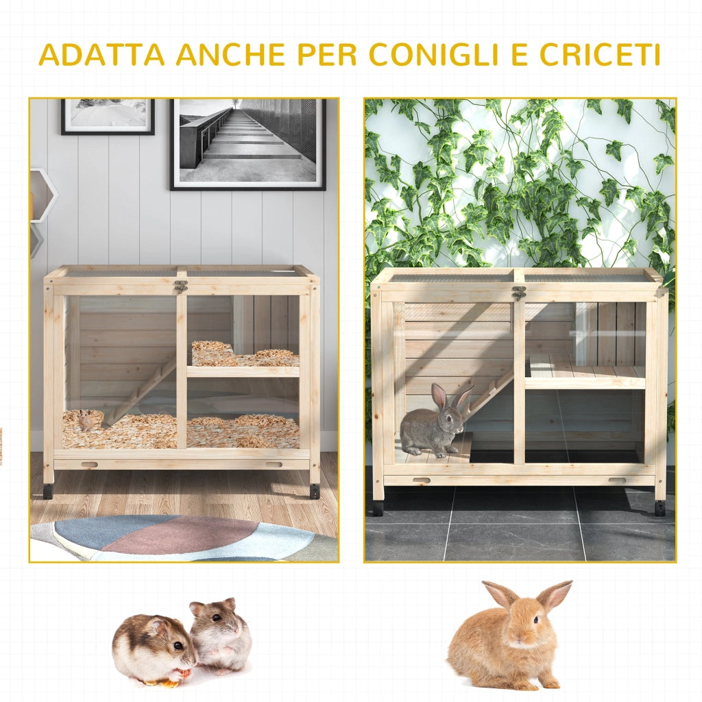 Conigliera Gabbia per Conigli 91,5x53,3x73 cm 2 Piani in Legno