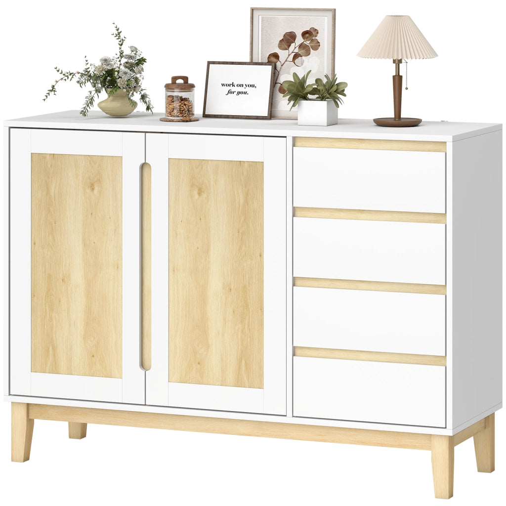 Mobile Buffet con 2 Ante e 4 Cassetti ¨C Xylo ¨C Bianco e Rovere 120x40x86 cm