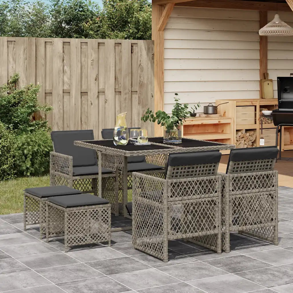 Set da Pranzo da Giardino 9 pz | Set Salotto da Giardino con Cuscini in Polyrattan Grigio