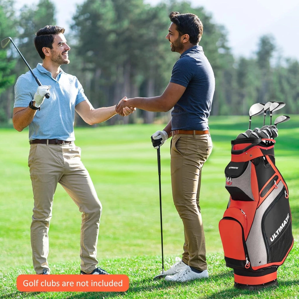 Borsa da Golf Portatile con 14 Divisori Superiori a Tutta Lunghezza, 7 Tasche con Cerniera, Cappuccio Antipioggia, Tracolla, Manico e Portaombrelli, Ideale per Uomini e Donne (Rosso e Grigio)