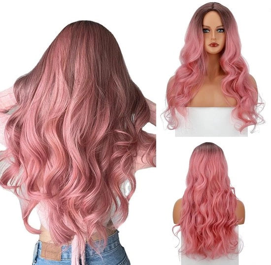 Pruica a onda lunga in rosso - Resistente al calore - Comoda - Donna - Cosplay - 70 cm di lunghezza - Stucco per capelli