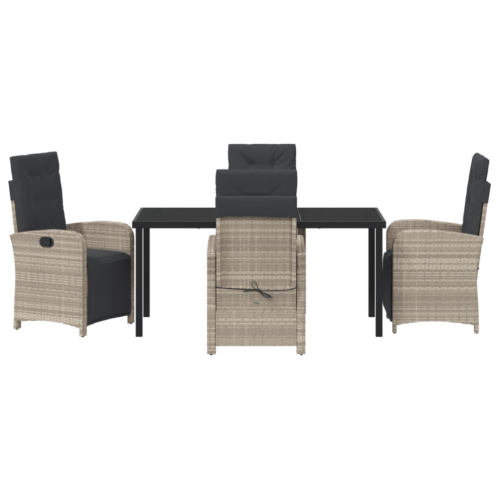Set Pranzo Giardino 5 Pezzi con Cuscini Grigio Chiaro in Poly Rattan