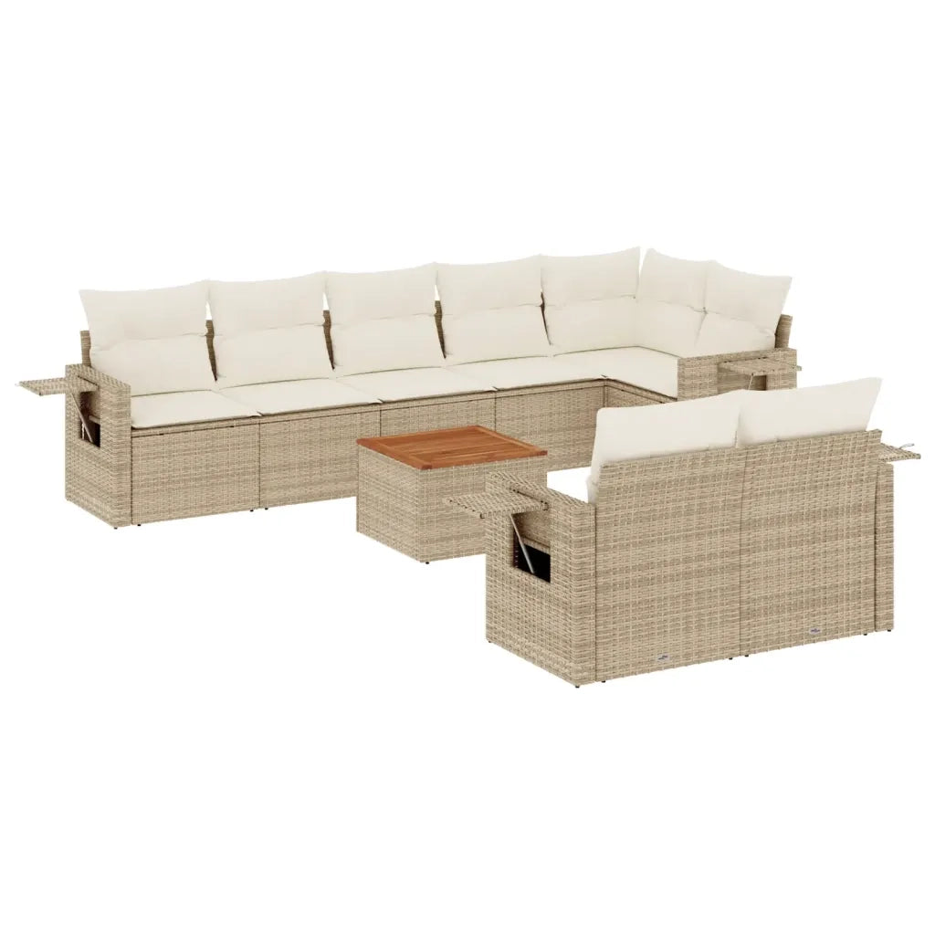 Set Divano da Giardino 9 pz con Cuscini Beige in Polyrattan 3256982