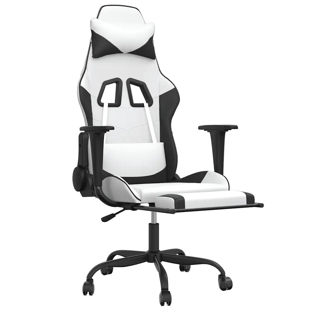 Sedia da Gaming | Sedia da e-sports Massaggio Poggiapiedi Bianco e Nero Similpelle