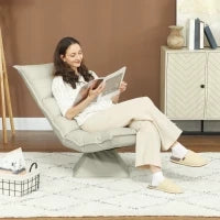 Poltrona in Tessuto Imbottita Girevole a 360° e Reclinabile a 3 Livelli 62x70x95cm, Beige