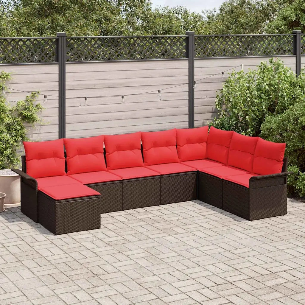 Set Divano da Giardino con cuscino 8 pcs Beige Poly Rattan