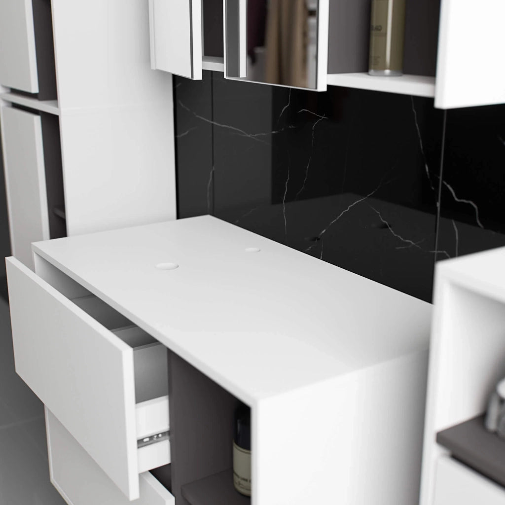 Mobile bagno senza lavabo VAMI sospeso Bianco, Grigio Grafite 90 cm 2 cassetti 90x45,5x60 cm