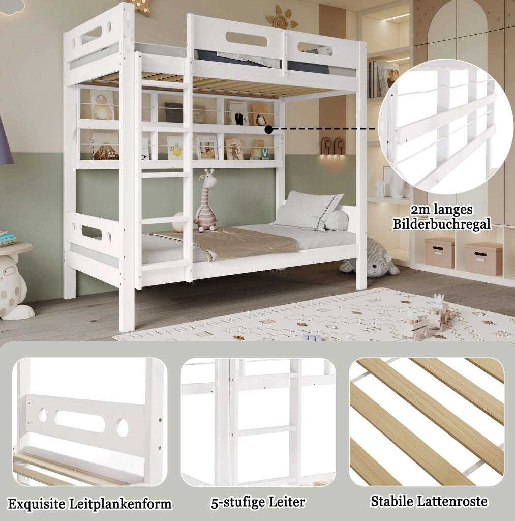 Letto a castello 90x200 cm con scala e ripiani