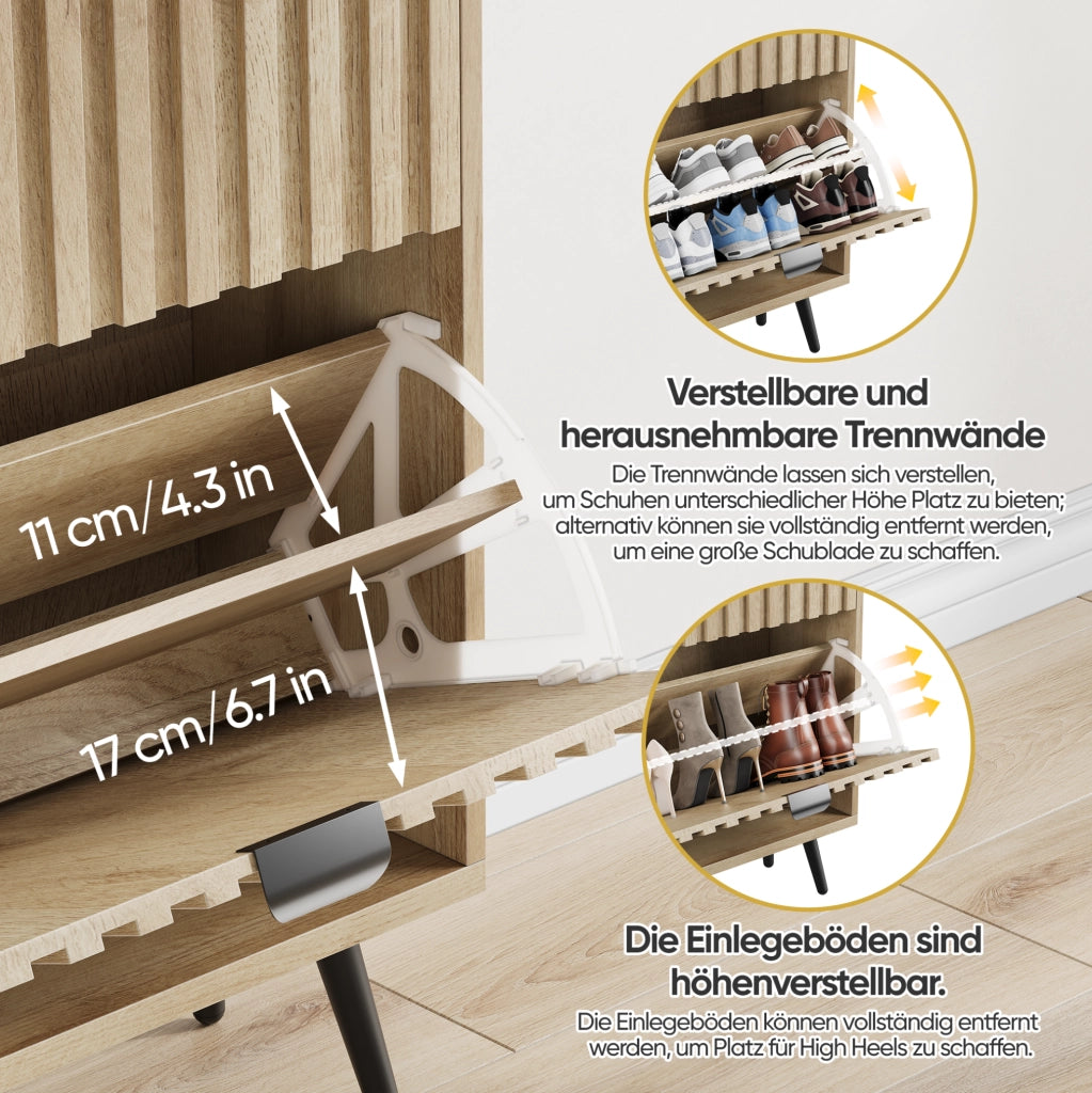 Scarpiera a ribalta salvaspazio in MDF e truciolare color rovere