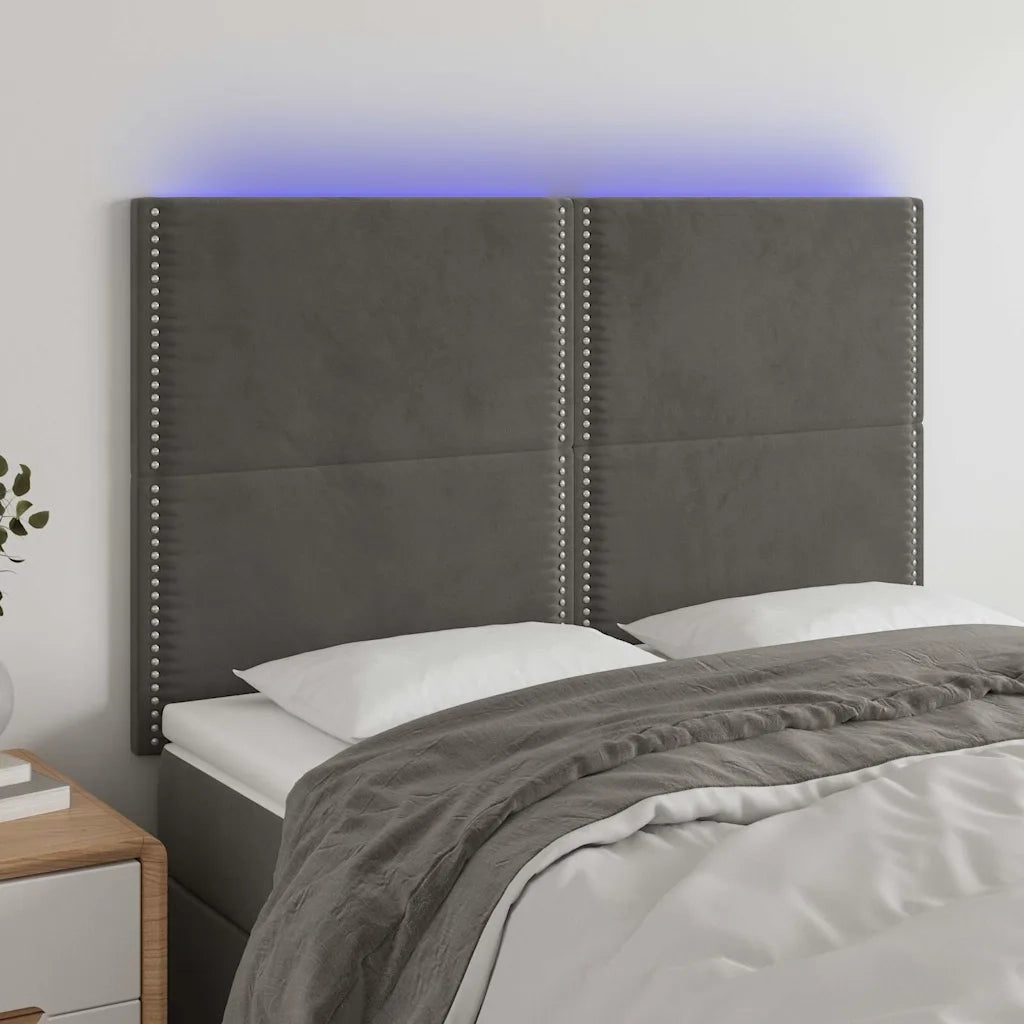 Testiera | Testata a LED Grigio Scuro 144x5x118/128cm in Velluto
