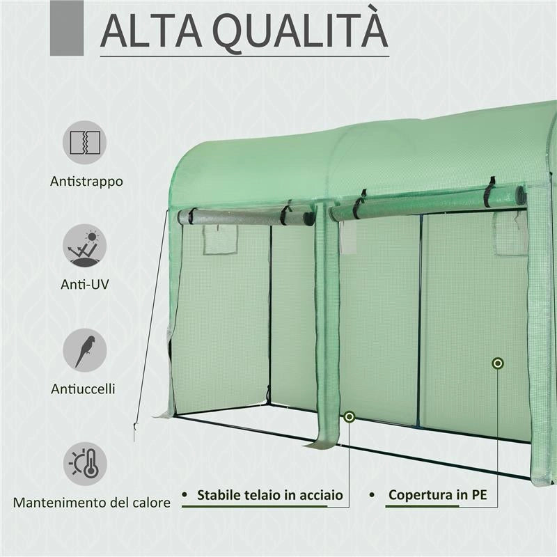 SERRA A TUNNEL DA GIARDINO 2 PORTE AVVOLGIBILI 4 FINESTRE ACCIAIO E PE