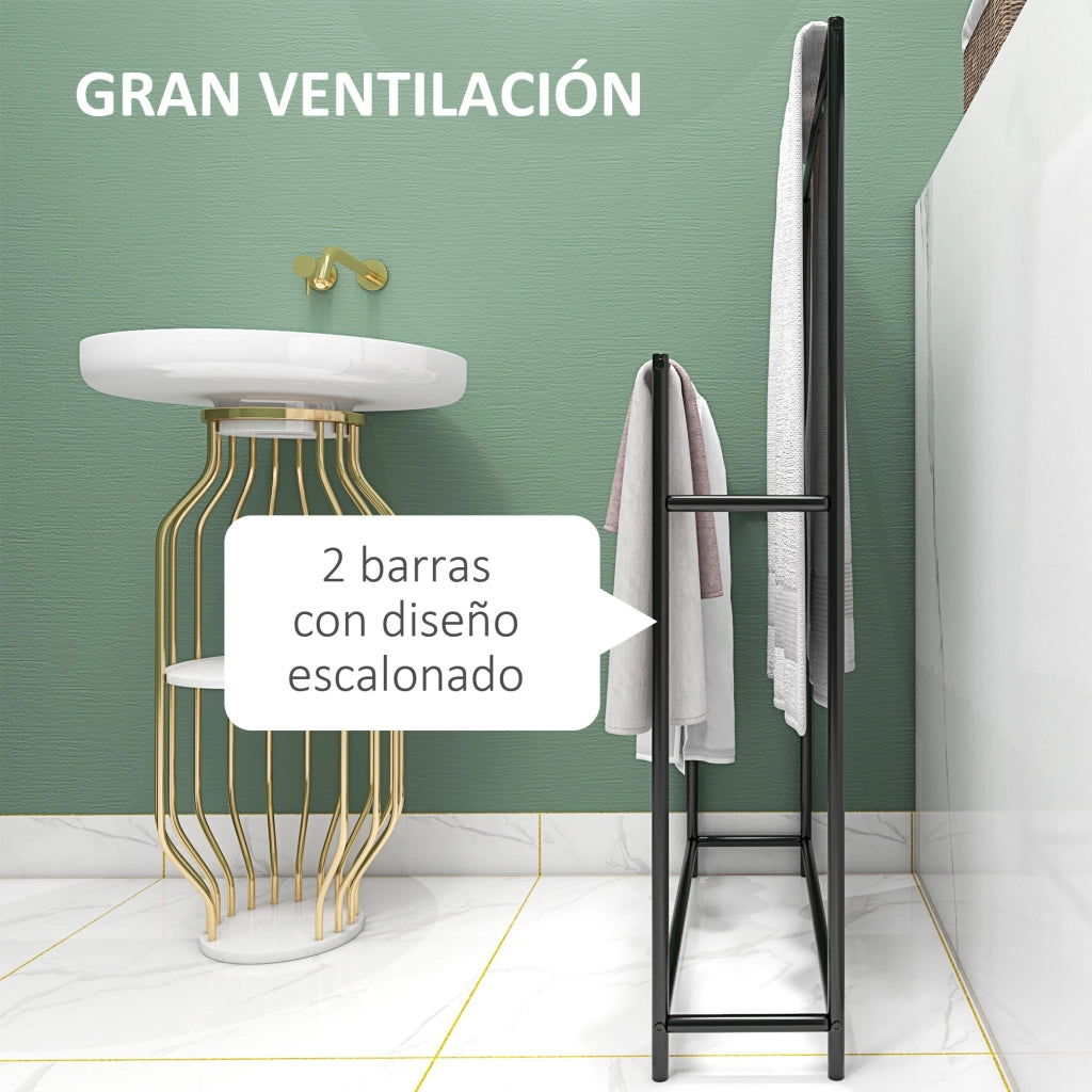 Porta asciugamani da bagno con 2 barre ¨C Zephmum ¨C Nero 66x20x110 cm