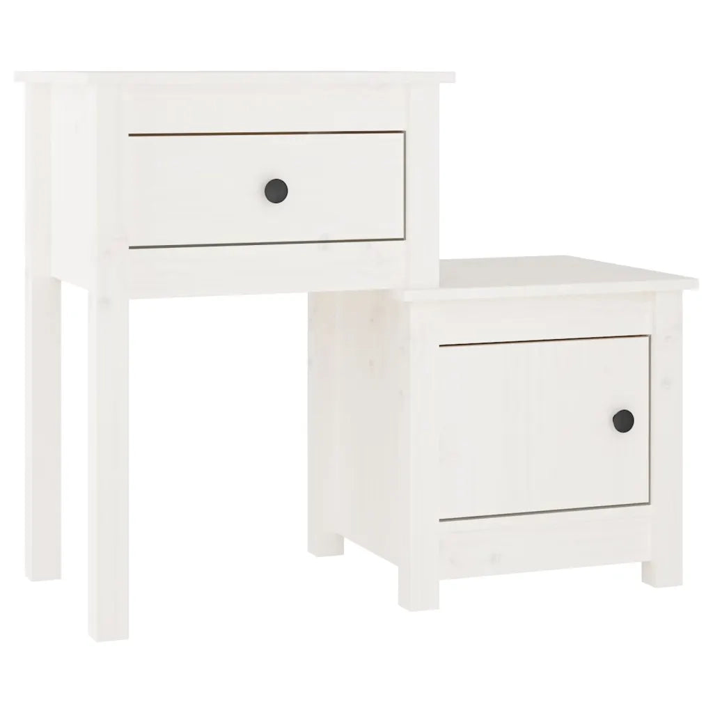 Comodino Bianco 79,5x38x65,5 cm in Legno Massello di Pino 814541