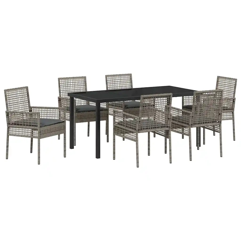 Set da Pranzo per Giardino con cuscino 7 pcs Grigio polyrattan