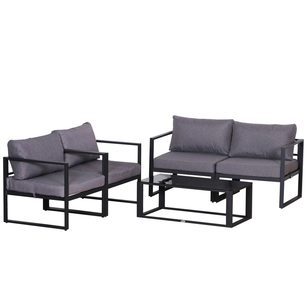 Set di mobili da giardino a 4 pezzi; divano con cuscini e tavolo con riporto; grigio poliestere; 138 x 69 x 63 cm