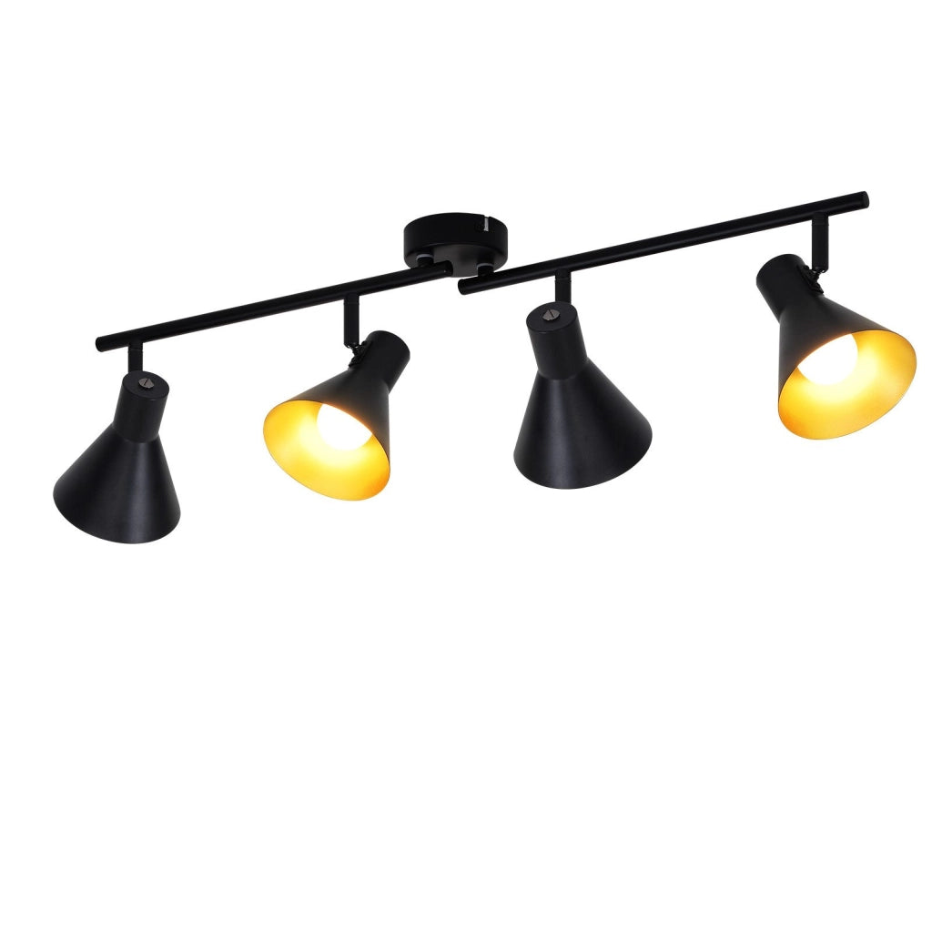 ZMH Faretto da soffitto retrò neri 4 luci E14 metallo 350° girevoli stile industriale 71 cm per soggiorno camera letto