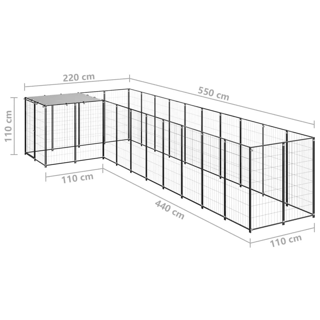 Recinto per animali da esterno per cani 7,26 m² acciaio nero 02_0000553