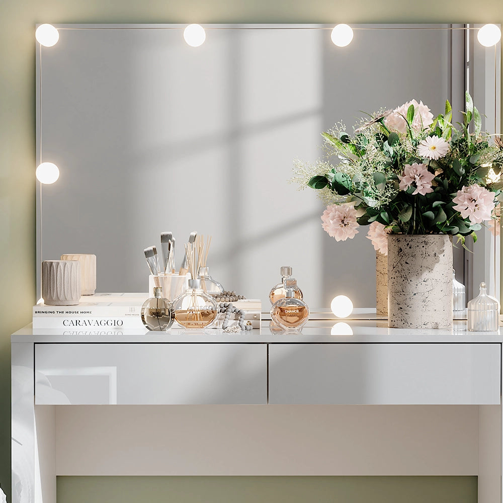 Vicco Tavolo da toilette Bianco lucido/bianco 110 cm con specchio e lampade