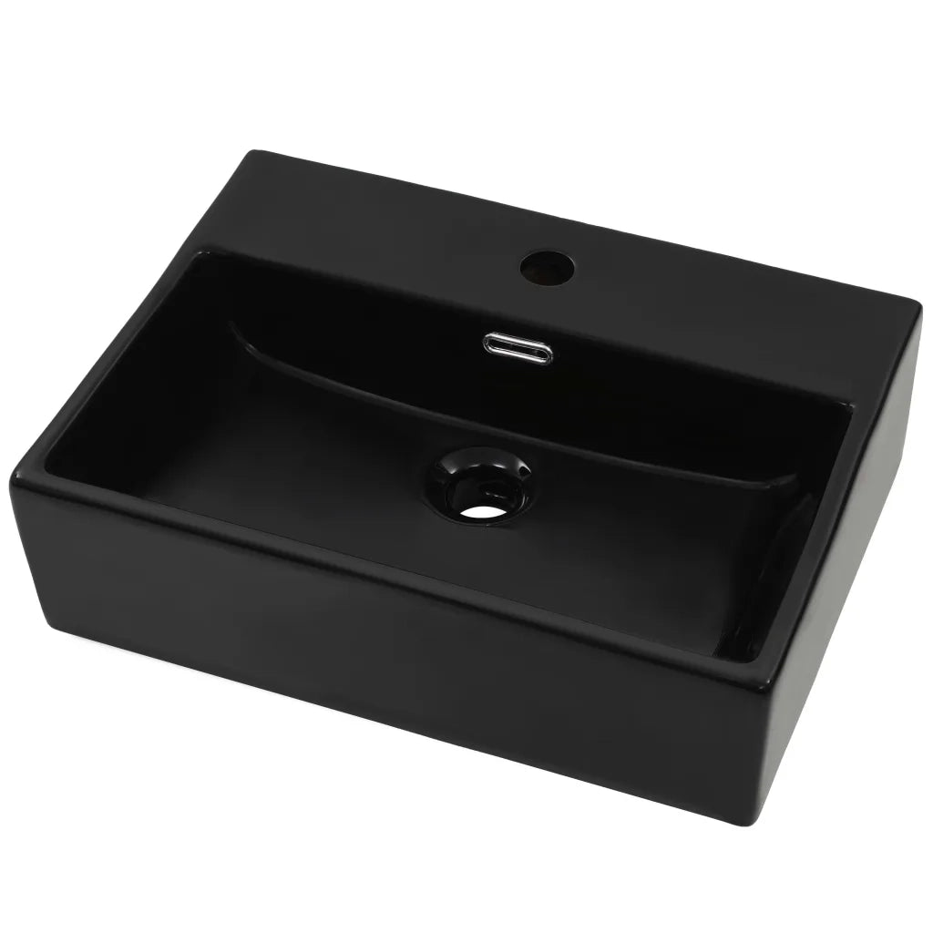 Lavandino con Foro Rubinetto in Ceramica Nero 51,5x38,5x15 cm CFW4558916