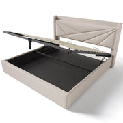 Letto Contenitore 180x200 cm; Letto Matrimoniale - USB; Type-C e Testiera - Beige