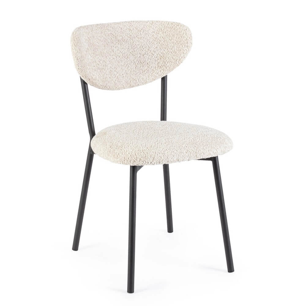 Set di 2 Sedie Imbottite in Tessuto Bouclé con Gambe in Acciaio - BEATRICE