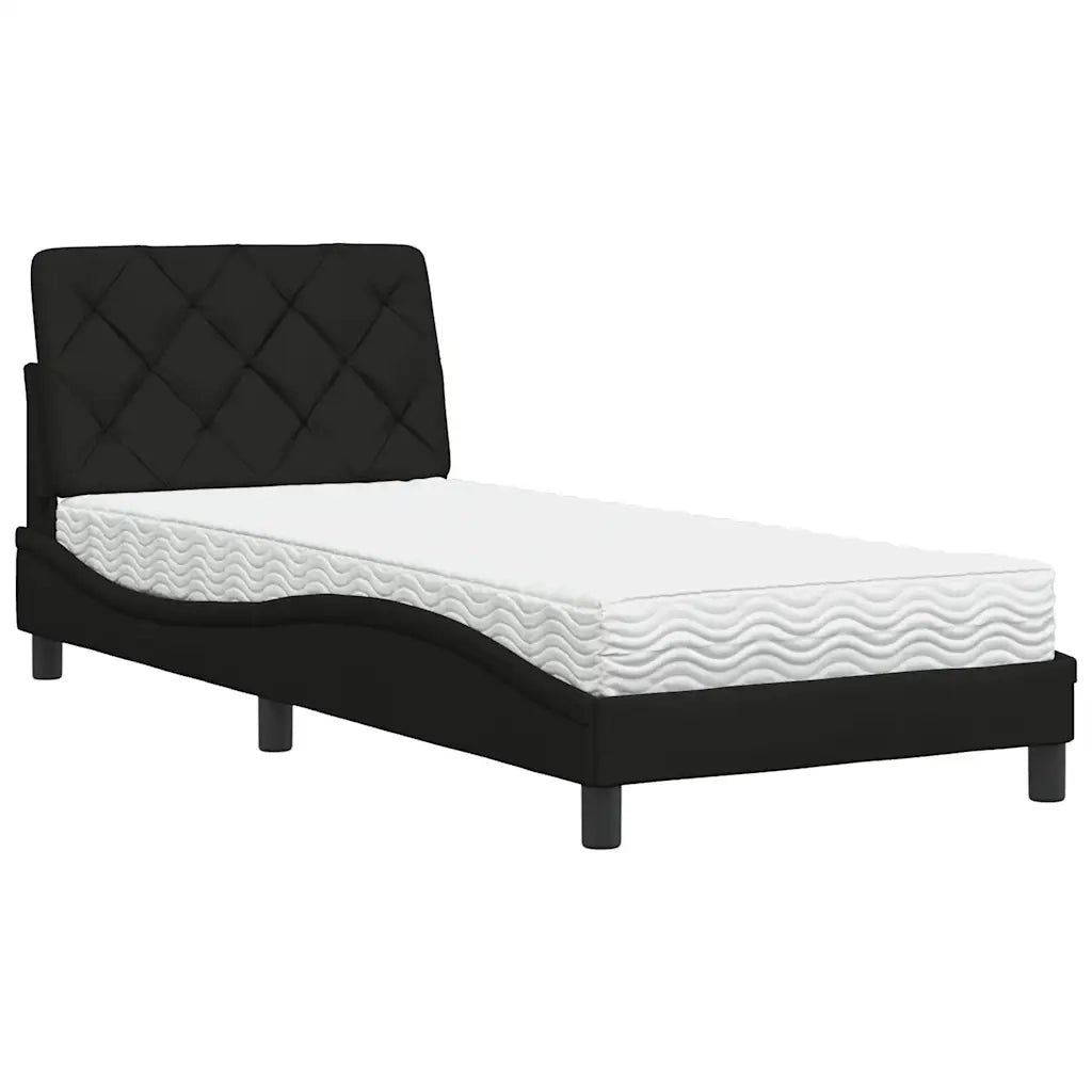 Letto con Materasso Nero 90x200 cm in Tessuto