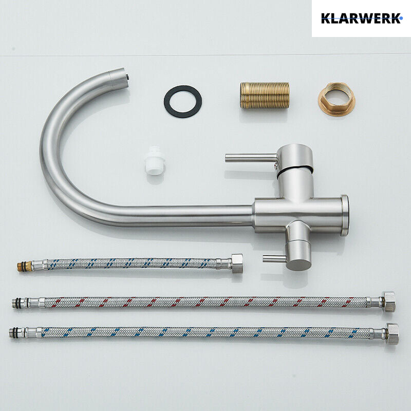 Felice | Rubinetto per acqua potabile a 3 vie in argento spazzolato premiu |Miscelatore cucina ad osmosi in acciaio inossidabile|Filtra 3 connessioni