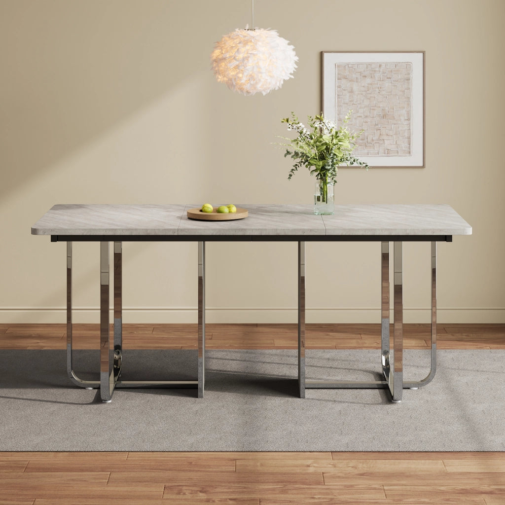 Tavolo da pranzo per 6-8 persone con gambe in metallo; Stile Moderno; in MDF e Metallo; 180×80×75 cm; Grigio