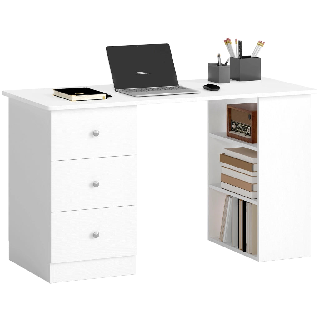Scrivania con Cassettiera e Ripiani in Legno ¨C zephmum ¨C Bianco 120x49x72