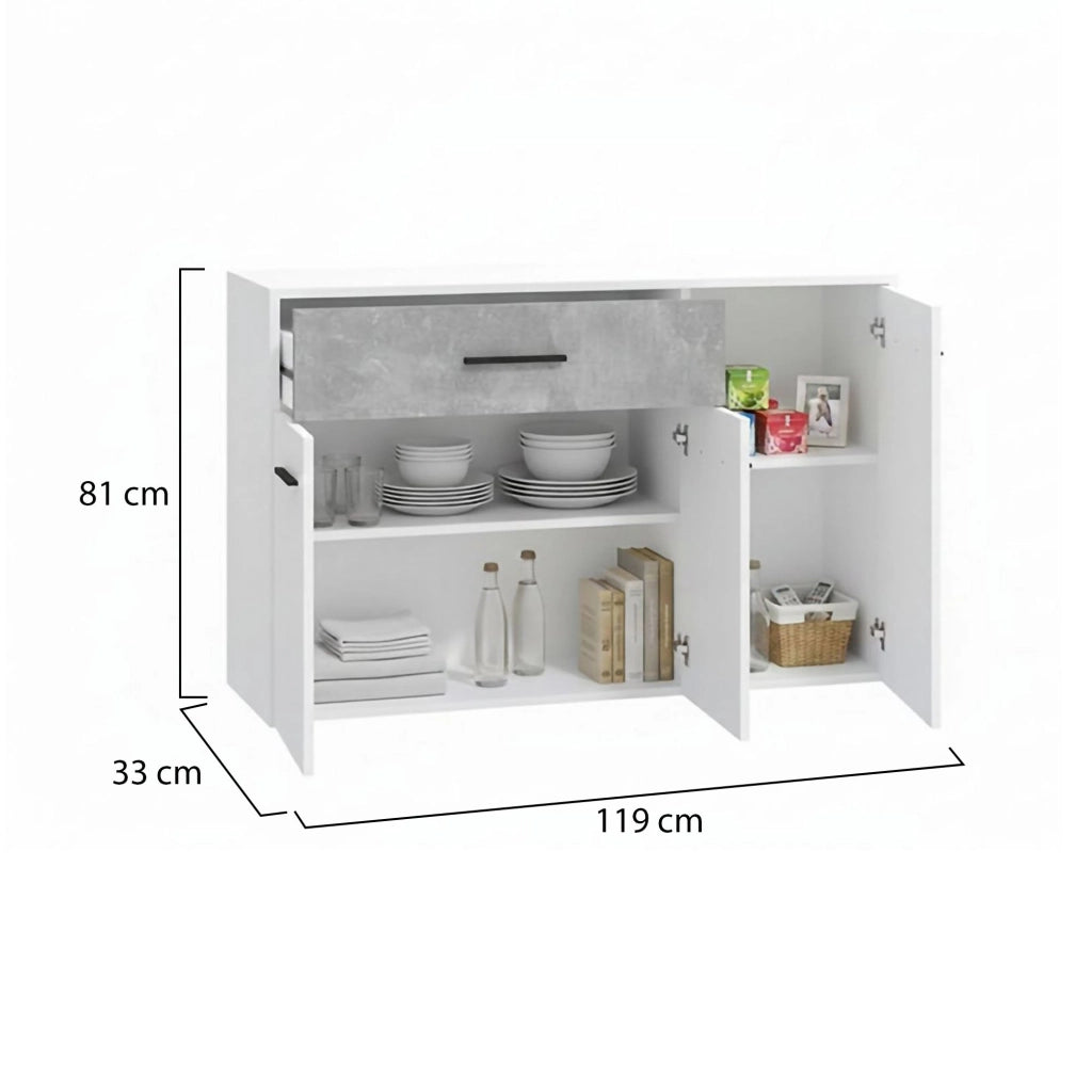 Madia Sanza, Credenza un Cassetto, 119x33x80.5h cm Bianco