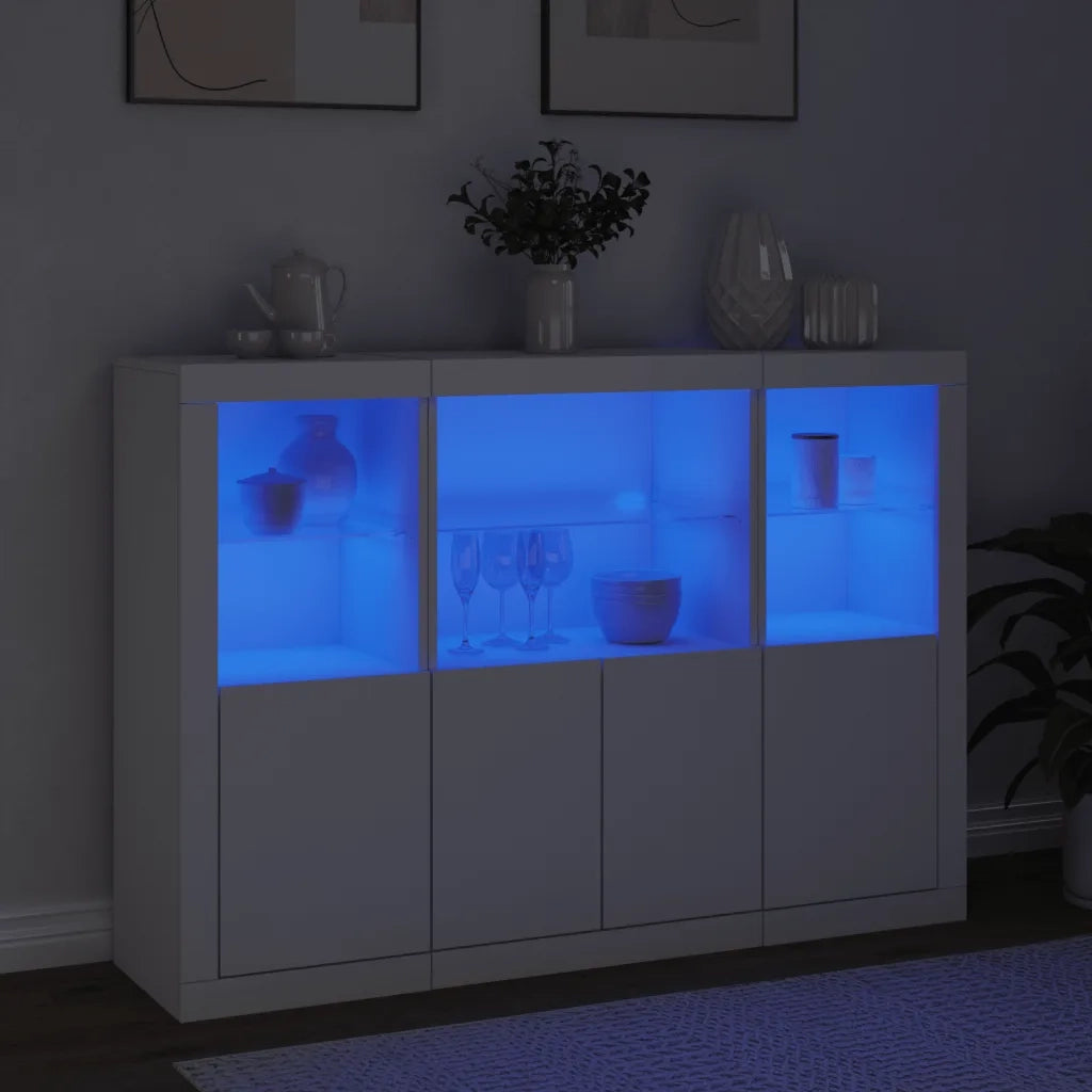 Credenze con Luci LED 3 pz | Madia | Buffet da pranzo | Armadio da pranzo Bianche in Legno Multistrato