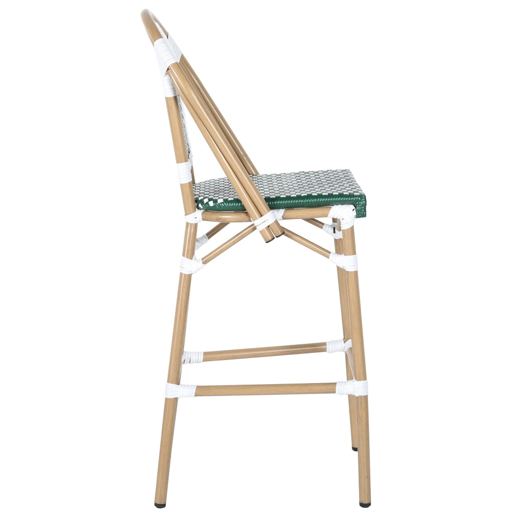 Oviala - Sedia alta da giardino in alluminio e rattan sintetico bianco e verde