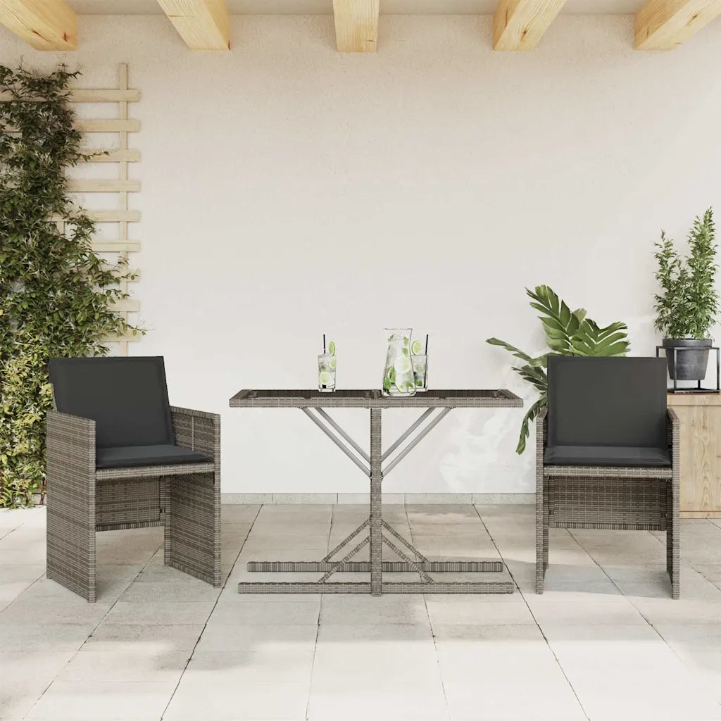 Set da Bistr¨° 3 pz | Set Salotto da Giardino con Cuscini Grigio in Polyrattan