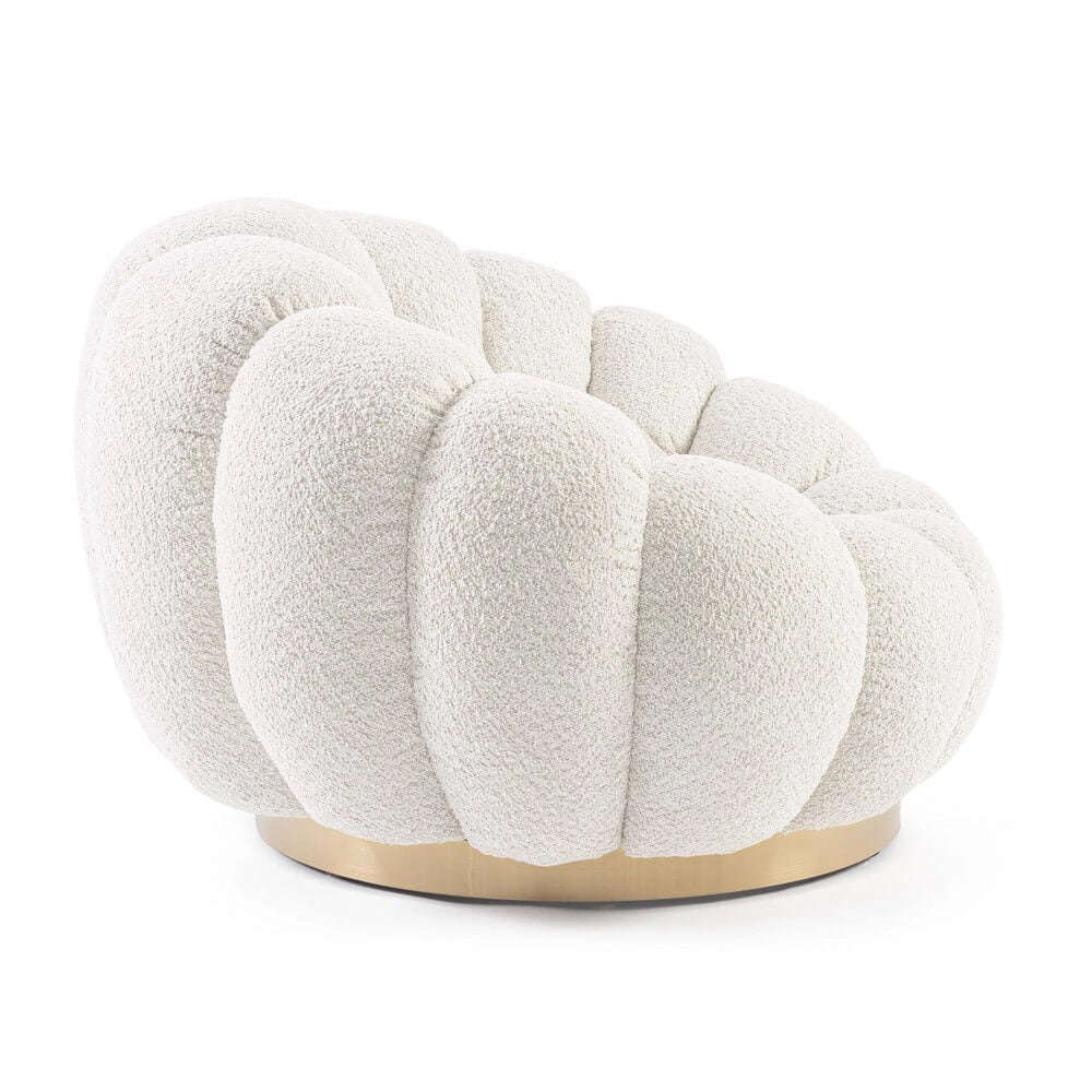 Poltrona Girevole Bouclé con Base in Acciaio Dorato - RACHEL