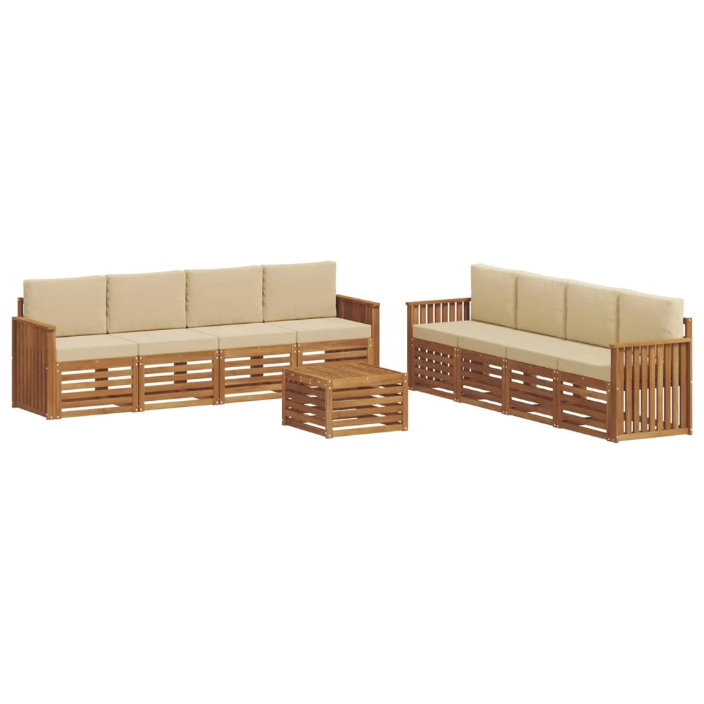 Set divani 9 pcs Naturale e Beige Legno di Acacia Massello 3374568