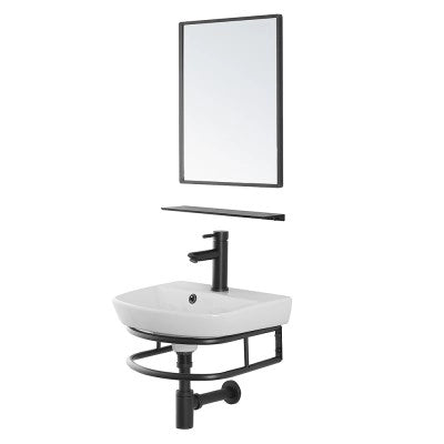 Mobile lavabo sospeso 45 cm salvaspazio in stile industrial Borg