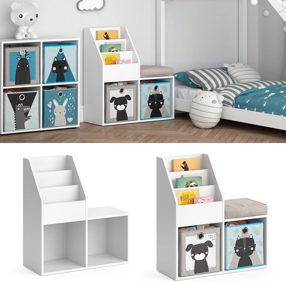 Libreria Luigi, Bianco, 72 x 79 cm, per la conservazione di libri e decorazioni, autoportante