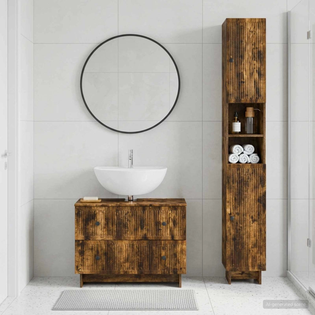 Set di Armadi da Bagno da 2 Pezzi EDE Rovere Fumo 3417500