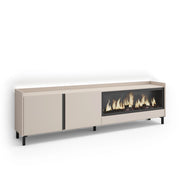 Mobile TV Soggiorno, 212x61x35 cm, Per TV fino a 80", Camino elettrico XXL, Design industriale, LED, Beige