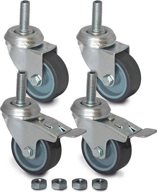 Pneumatici da 50 mm con avvitamento M10 fissaggio viti - TPR gomma - 2 frenati - 2 sterzili
