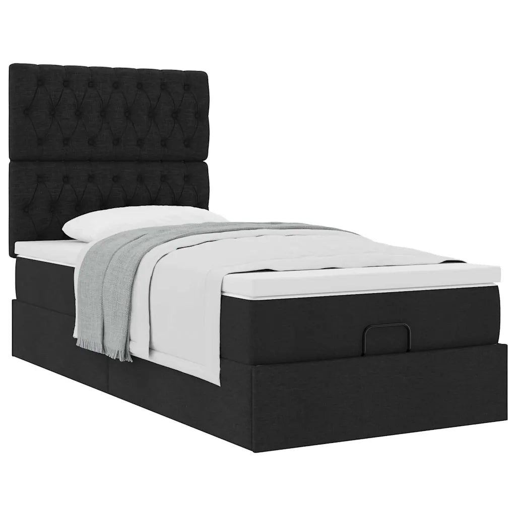 Pouf Letto con Materasso Nero 100x200 cm in Tessuto 3313218
