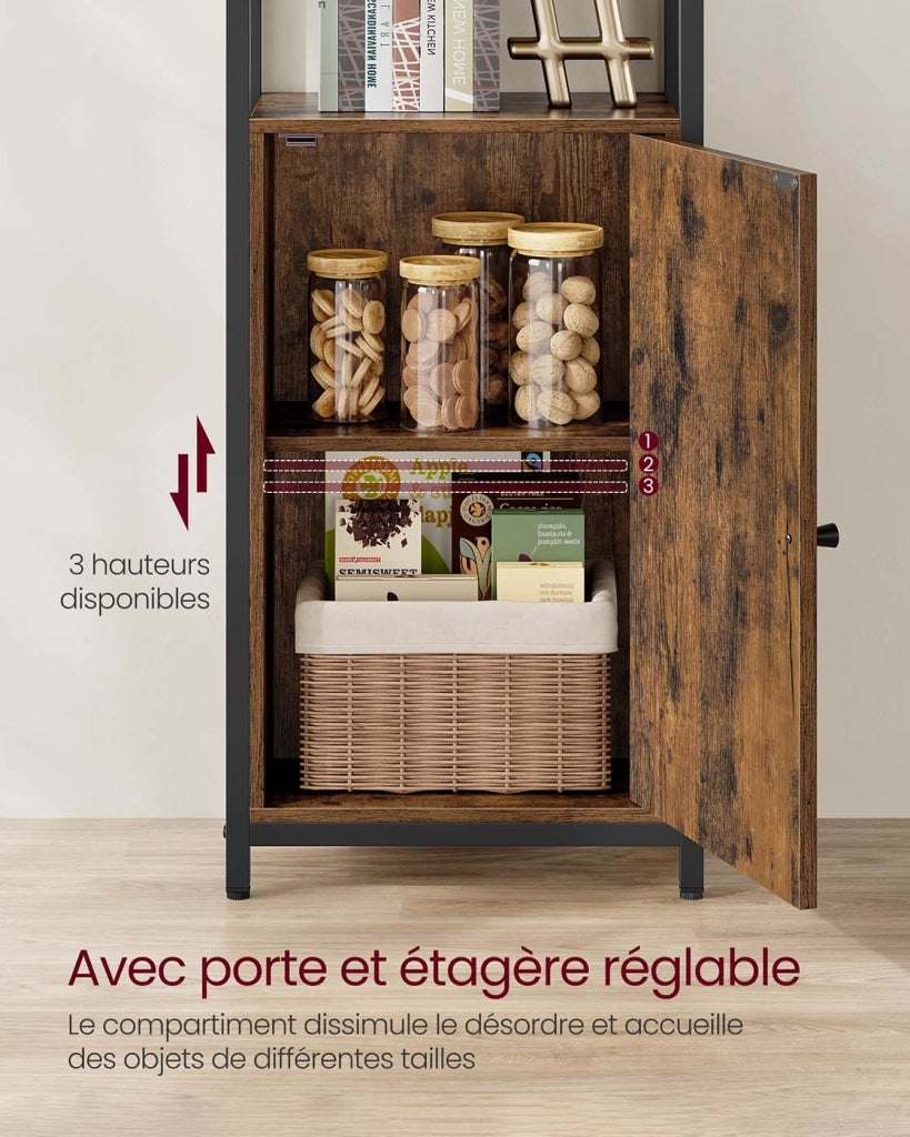 Libreria verticale a 6 ripiani con anta struttura in metallo ripiani regolabili 24 x 40 x 159,5 cm per soggiorno/camera da letto marrone 12_0004283